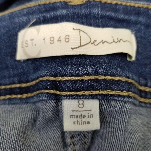 EST 1946 Blue Jean Denim 8 Skirt Faux Button Up Front Pockets Belt Loops - Picture 3 of 6